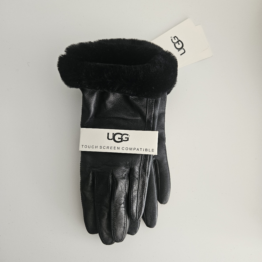 UGG Genuine leather touch screen compatible gloves size L